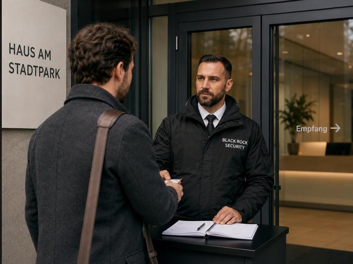 Objektbegehung durch einen Mitarbeiter von Black Rock Security