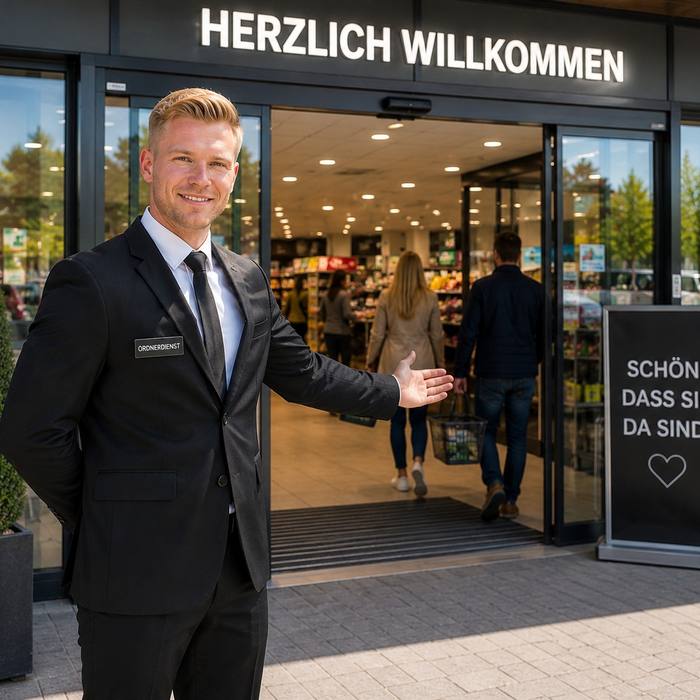 Doorman von Black Rock Security am Eingang eines Handelsobjekts